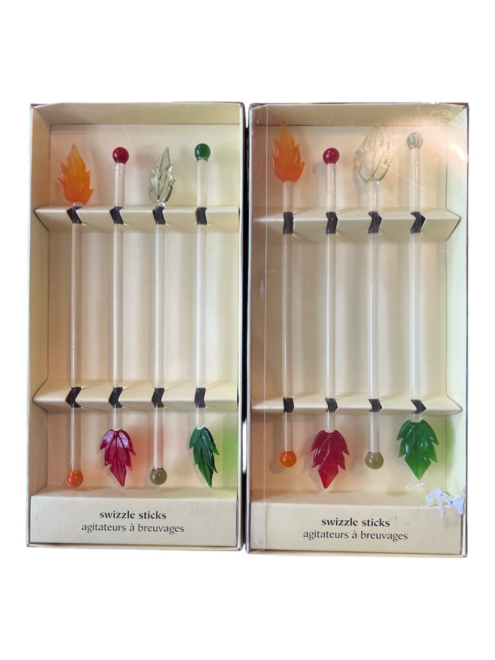 Pier 1 Multicolor Glass Cocktail Swizzle Sticks — Red, Orange, Green, Clear